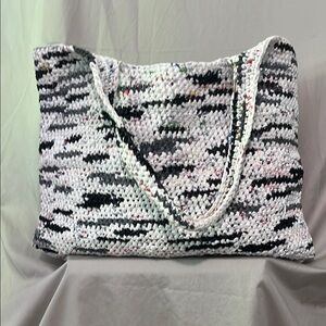 Handmade Black & White Crochet Tote Bag